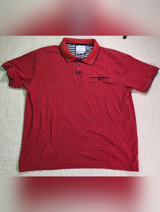 Denim & Flower Other - Denim & Flower Men's Red Geometric Micro Print Polo Shirt Short Sleeve Size L